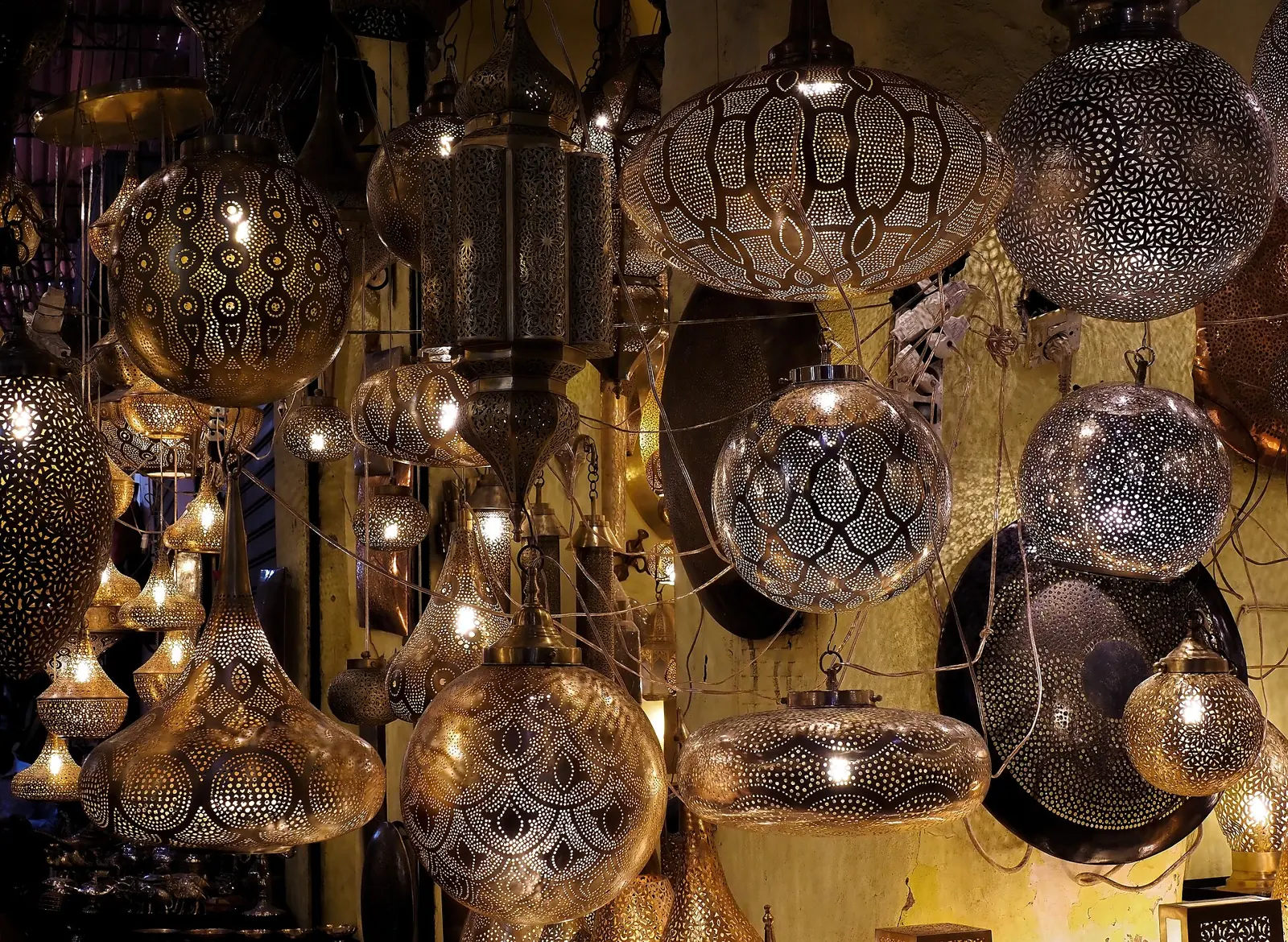 Morocco — night scene with ornate lanterns