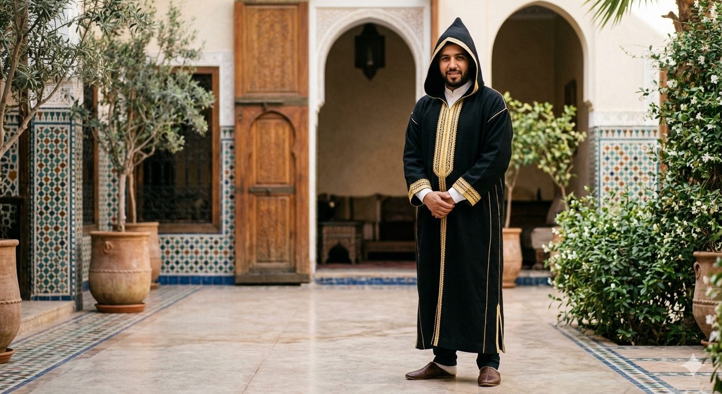 Traditional Jellaba — Men (Black & Gold)