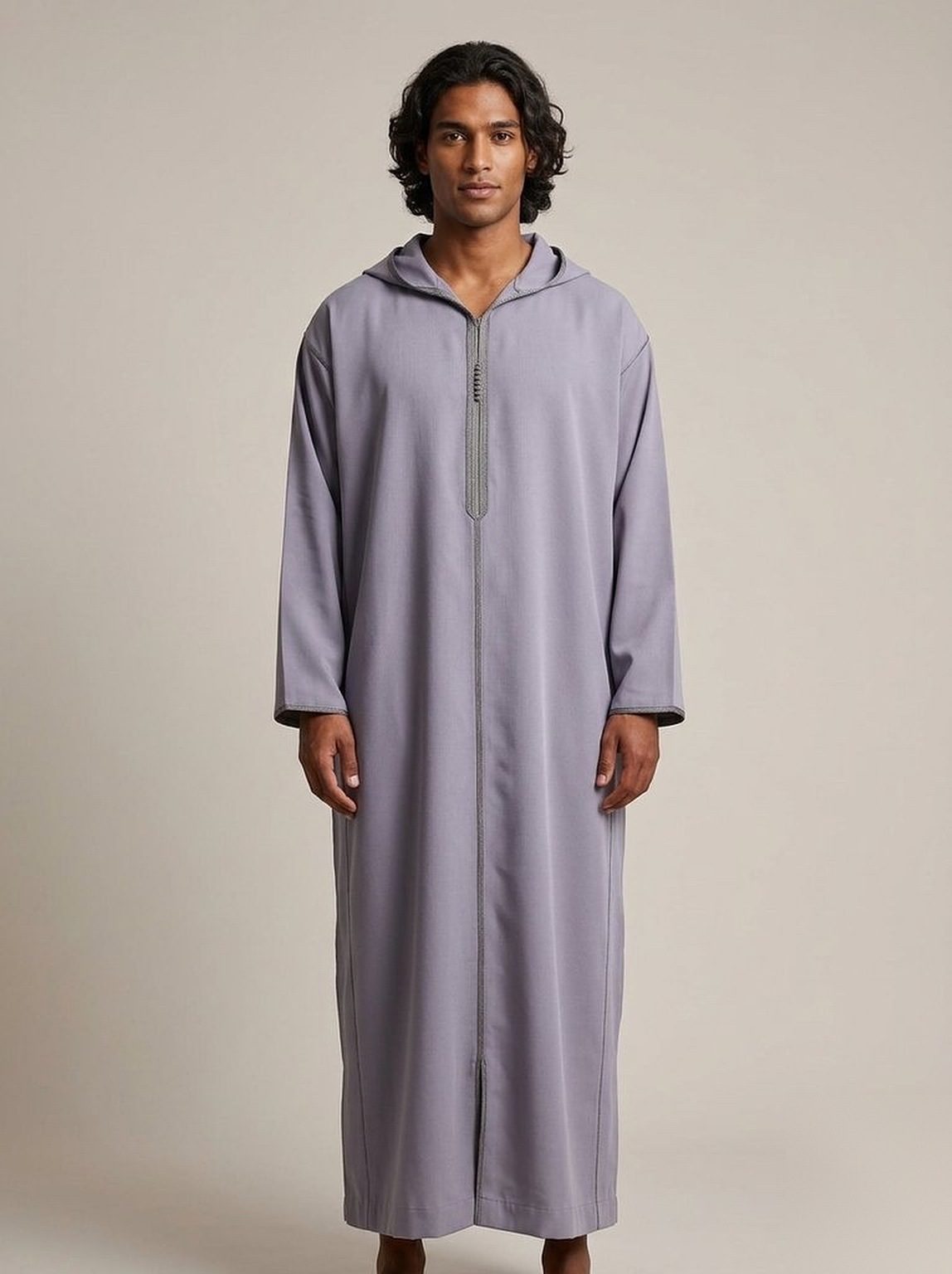 Men's hooded everyday jellaba in Mist Grey, front view